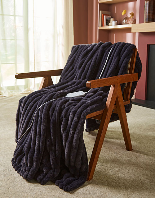 large luxury striped fleece electric heated throw
